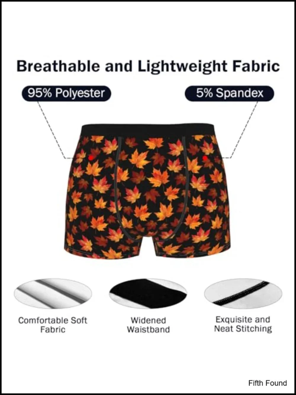 Men's Halloween Boxer Briefs - Pumpkin & Maple Leaf Print Breathable Stretch
